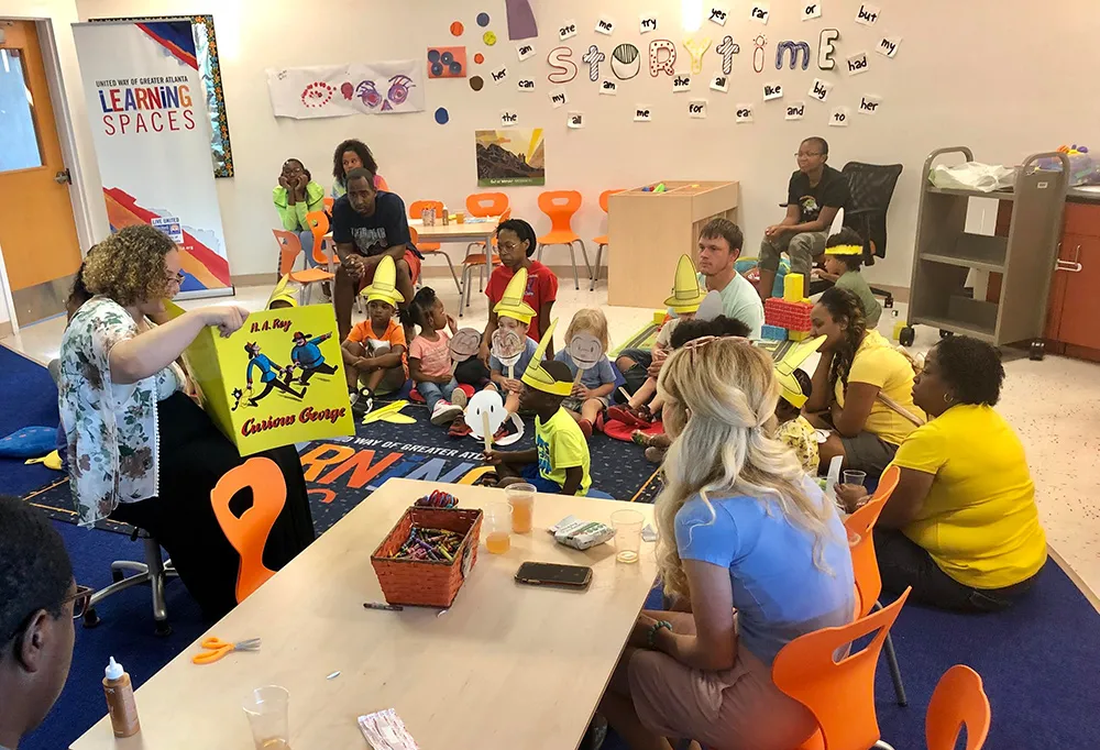 A story time session for local families at a community learning space